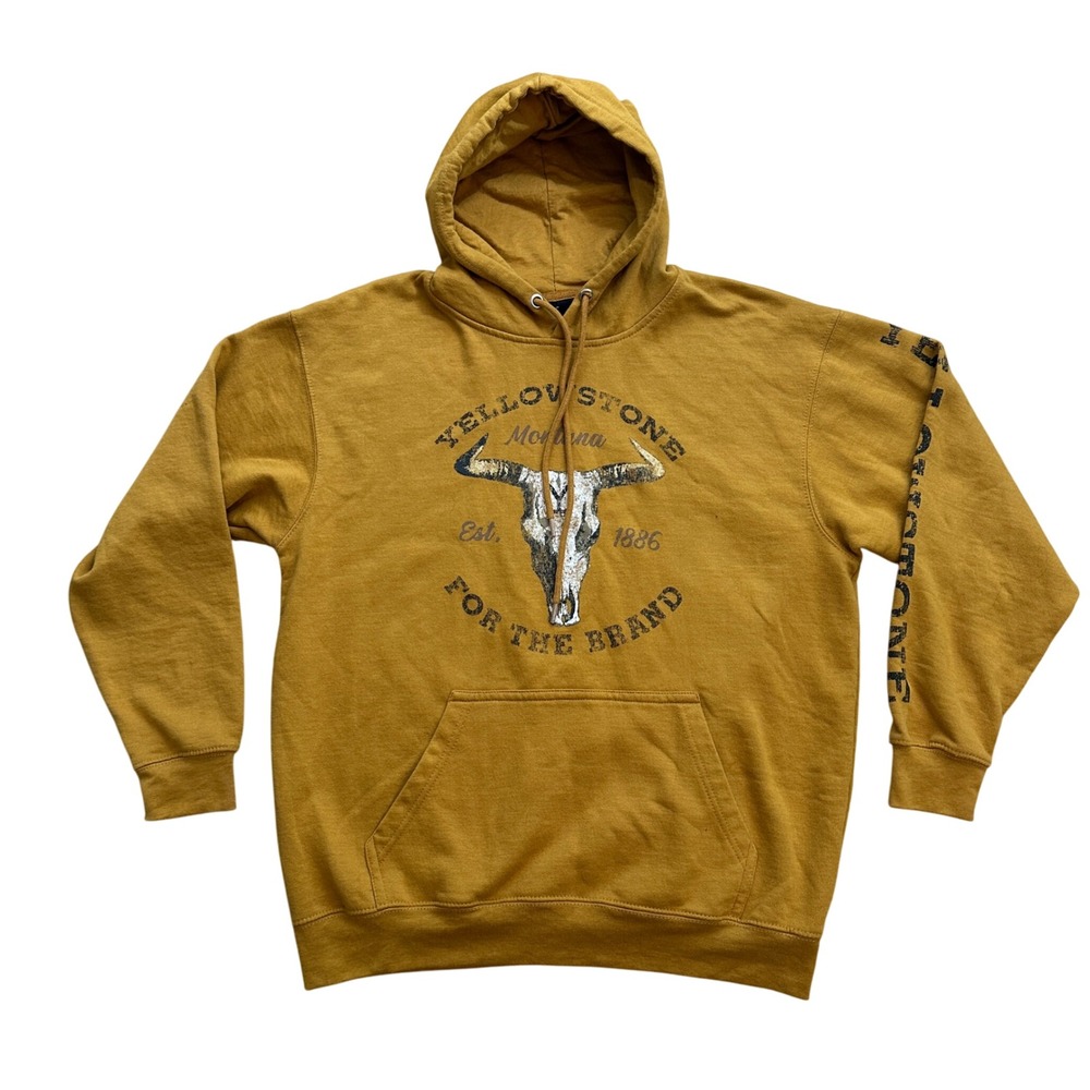 Yellowstone Montana For The Brand Hoodie Pullover‎ Sweatshirt Mens Large Mustard